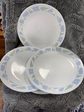 VTG Corelle Fiendship Blue Green Lunch Plate 8.5” Made In USA. Set Of 4